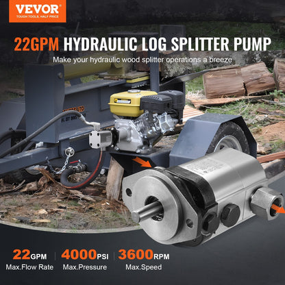 Hydraulic Log Splitter Pump Kit, 22GPM, 4000PSI, Aluminum, for Small Engines