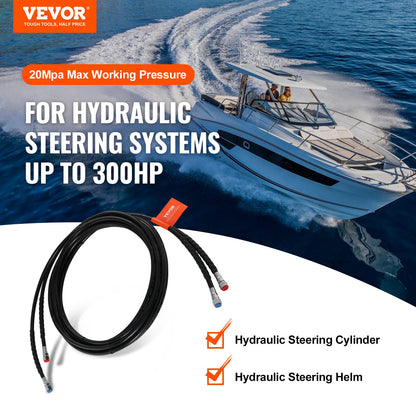 VEVOR Outboard Hose Kit, 609 cm Hydraulic Steering Hose, 2-Piece Leak-Proof TPEE