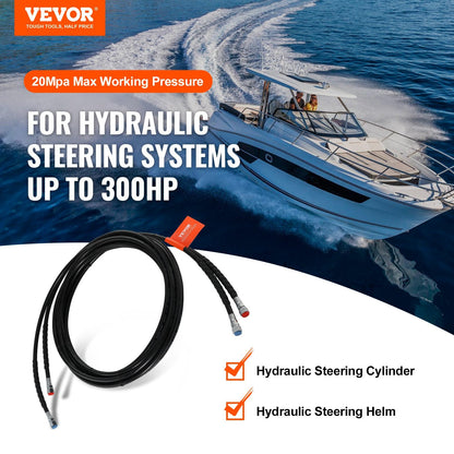 Marine Hydraulic Steering Hose Kit, 6m Leak-Proof TPEE, 2-Piece Set, 300 HP