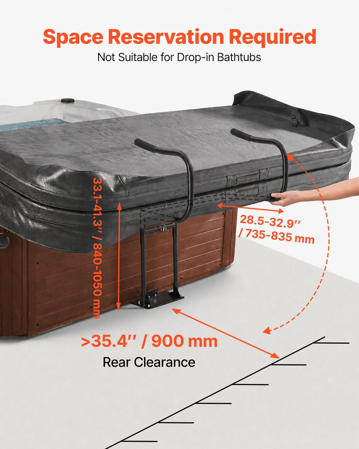 Hydraulic Spa Cover Lift, Hot Tub Cover Lift, Adjustable Height 840-1050 mm and Width from 1350-2350 mm, Mounted Underneath on One Side, Compatible with Various Sizes of Hot Tubs & Spas