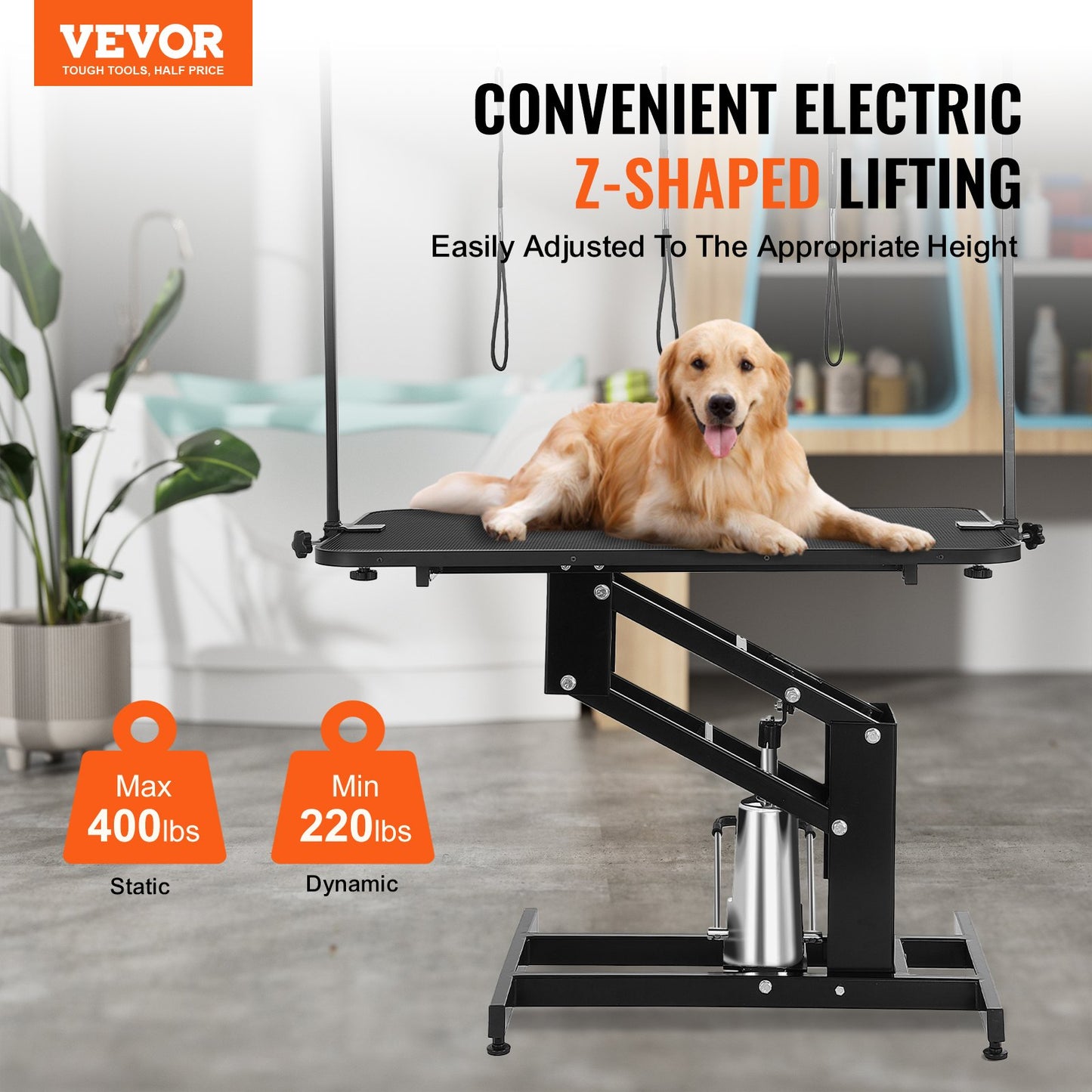 VEVOR 109cm Hydraulic Pet Grooming Table, Heavy Duty Dog Grooming Arm for Medium/