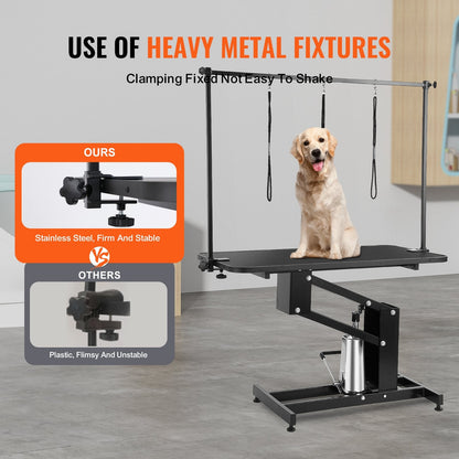 Hydraulic Pet Grooming Table with Adjustable Arm, 109cm, 182kg Capacity