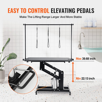 Hydraulic Pet Grooming Table with Adjustable Arm, 109cm, 182kg Capacity