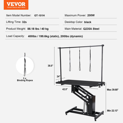 VEVOR 109cm Hydraulic Pet Grooming Table, Heavy Duty Dog Grooming Arm for Medium/