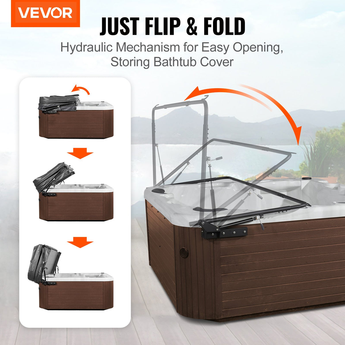 Hydraulic Hot Tub Cover Lift, Spa Cover Lift, Adjustable Width from 1750mm to 2450mm, Mounts on Both Top Sides, Compatible with Various Sizes of Rectangular Bathtubs, Hot Tubs and Spas