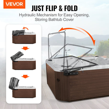 Hydraulic Hot Tub Cover Lift, Spa Cover Lift, Adjustable Width from 1750mm to 2450mm, Mounts on Both Top Sides, Compatible with Various Sizes of Rectangular Bathtubs, Hot Tubs and Spas
