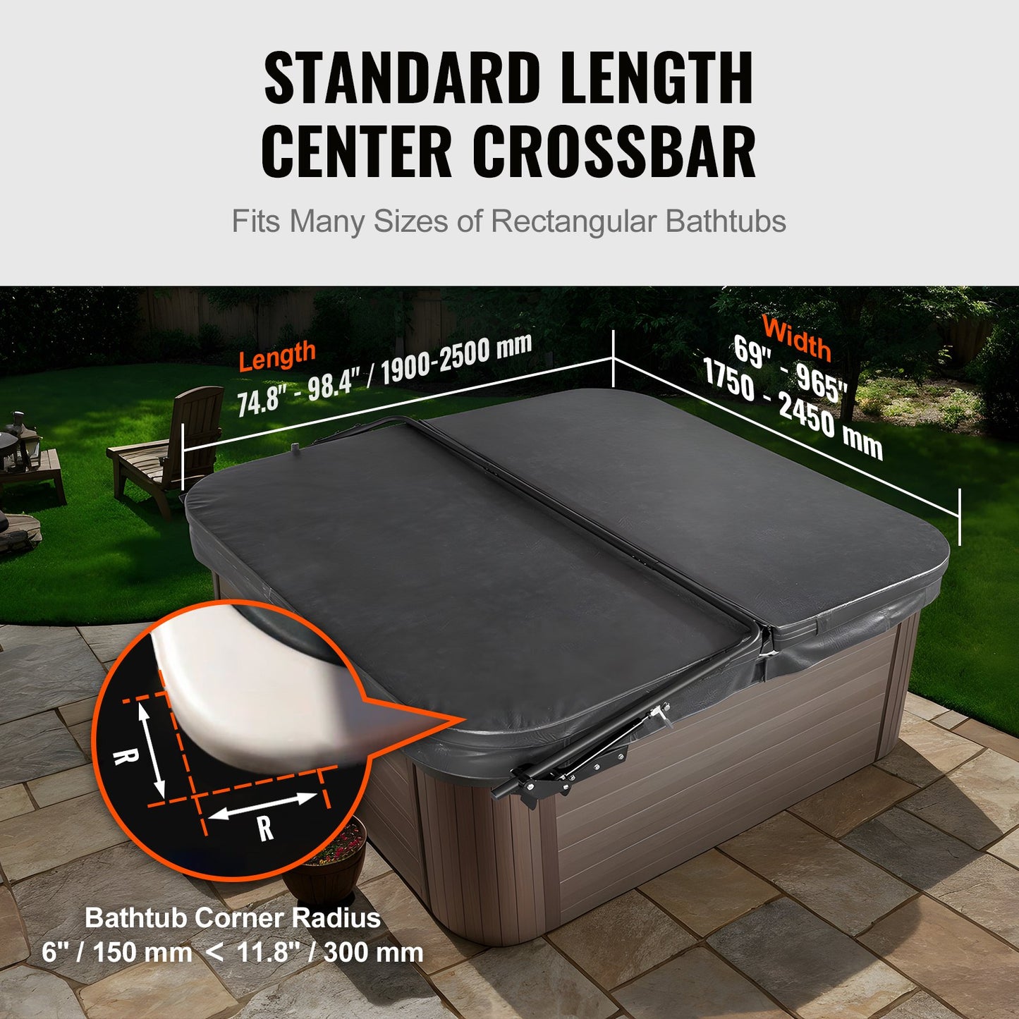 Hydraulic Hot Tub Cover Lift, Spa Cover Lift, Adjustable Width from 1750mm to 2450mm, Mounts on Both Top Sides, Compatible with Various Sizes of Rectangular Bathtubs, Hot Tubs and Spas