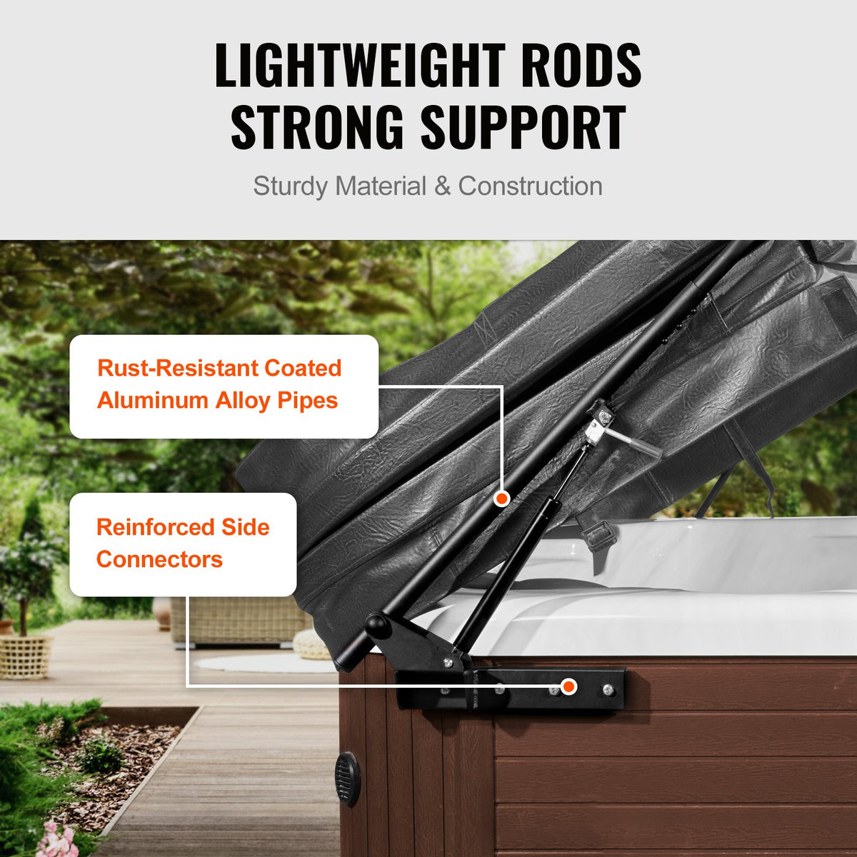 Hydraulic Hot Tub Cover Lift, Spa Cover Lift, Adjustable Width from 1750mm to 2450mm, Mounts on Both Top Sides, Compatible with Various Sizes of Rectangular Bathtubs, Hot Tubs and Spas