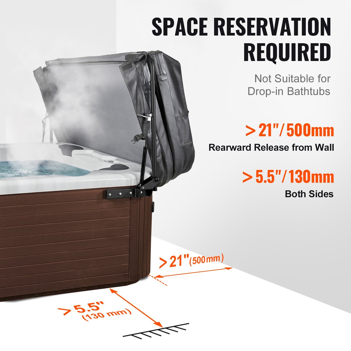 Hydraulic Hot Tub Cover Lift, Spa Cover Lift, Adjustable Width from 1750mm to 2450mm, Mounts on Both Top Sides, Compatible with Various Sizes of Rectangular Bathtubs, Hot Tubs and Spas
