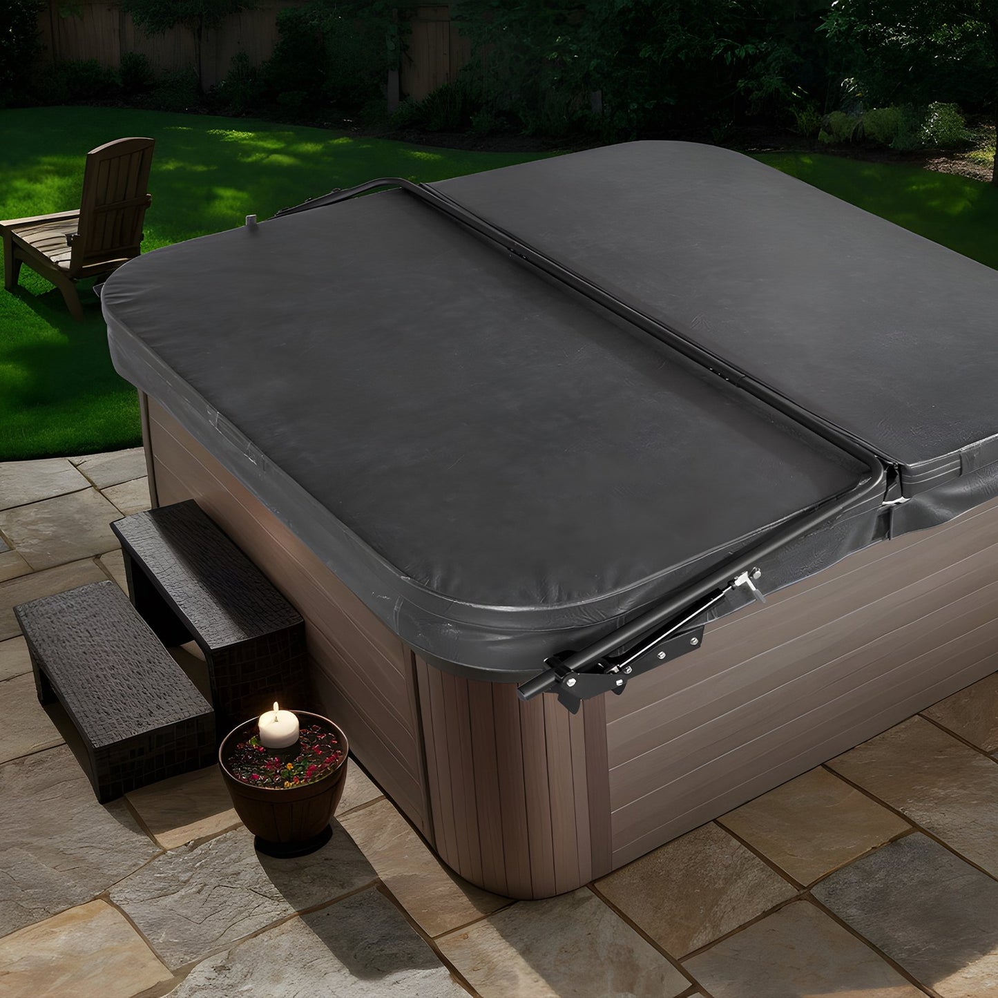 Hydraulic Hot Tub Cover Lift, Spa Cover Lift, Adjustable Width from 1750mm to 2450mm, Mounts on Both Top Sides, Compatible with Various Sizes of Rectangular Bathtubs, Hot Tubs and Spas