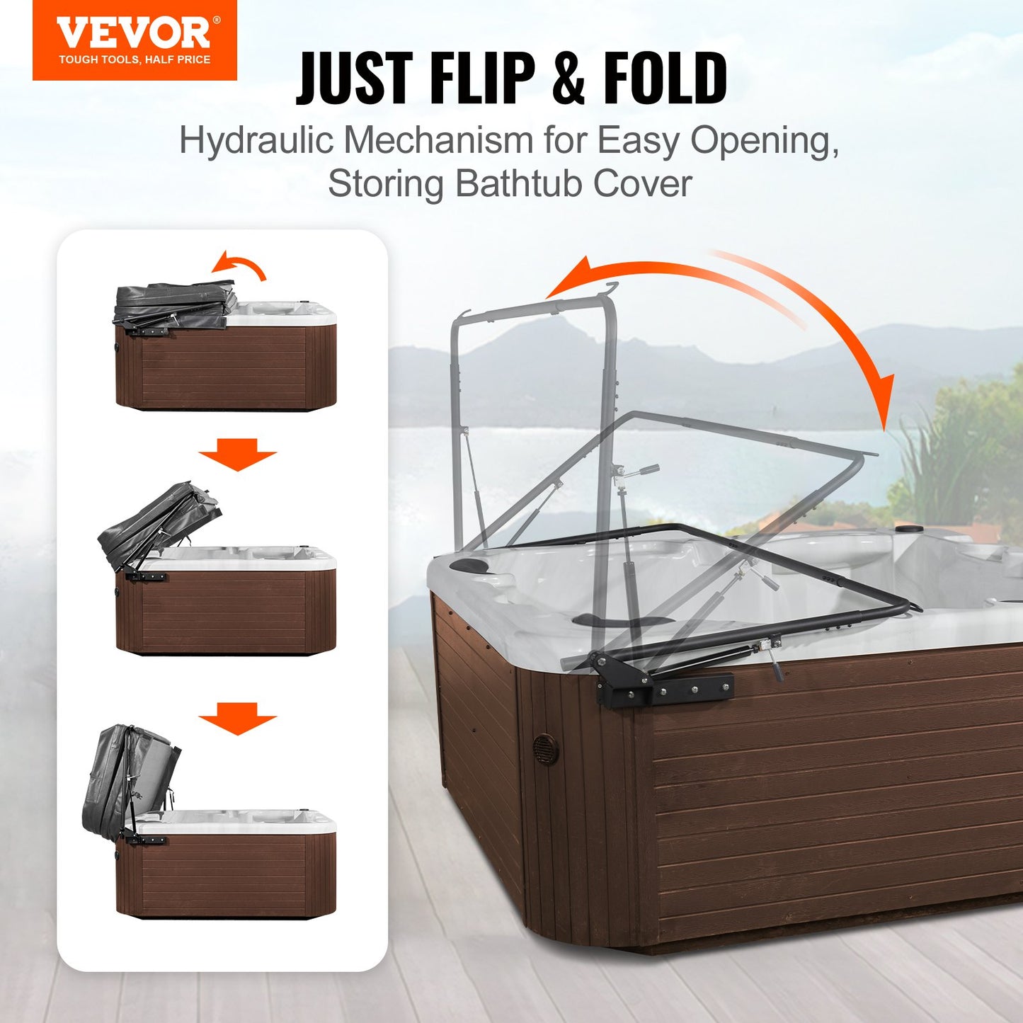 VEVOR Hot Tub Cover Lift, Spa Cover Lift, Hydraulic, Width 175.26cm - 254.11cm Adjustable,