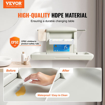 VEVOR Wall-Mounted Baby Changing Station, Horizontal Foldable Diaper Change Table