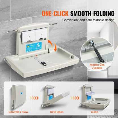 Wall-Mounted Foldable Baby Changing Table with Safety Straps & Hanging Rods