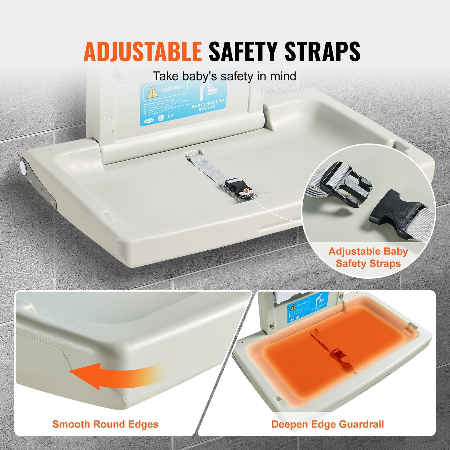 VEVOR Wall-Mounted Baby Changing Station, Horizontal Foldable Diaper Change Table