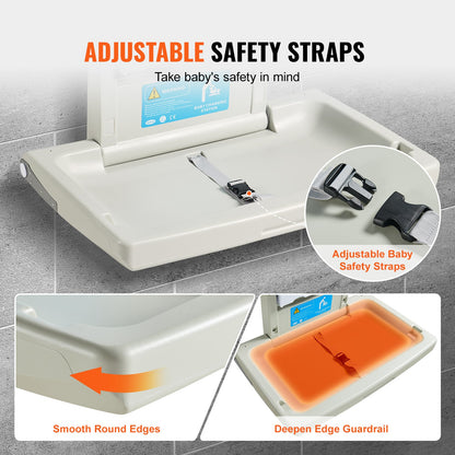 VEVOR Wall-Mounted Baby Changing Station, Horizontal Foldable Diaper Change Table