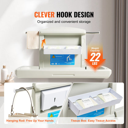 VEVOR Wall-Mounted Baby Changing Station, Horizontal Foldable Diaper Change Table