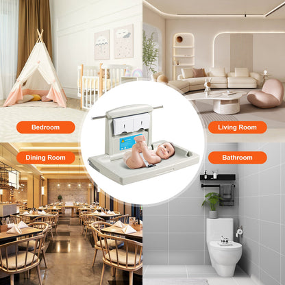 VEVOR Wall-Mounted Baby Changing Station, Horizontal Foldable Diaper Change Table