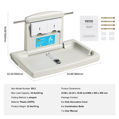 Wall-Mounted Foldable Baby Changing Table with Safety Straps & Hanging Rods
