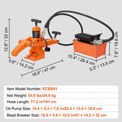 Hydraulic Tire Bead Breaker with Metal Foot Pump, 10000 PSI, 24.9 kg Heavy-duty