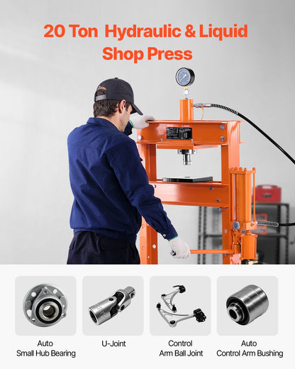 VEVOR 20 T Hydraulic Shop Press Hydraulic Press with Press Plate for Bending