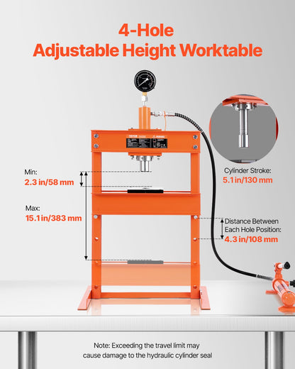 VEVOR 10 T Hydraulic Shop Press Hydraulic Press with Press Plate for Bending