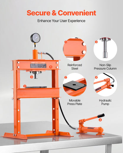 VEVOR 10 T Hydraulic Shop Press Hydraulic Press with Press Plate for Bending