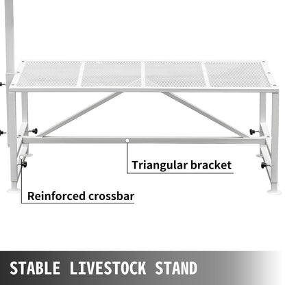 Adjustable Livestock Trimming Stand with Metal Frame, 1.3x0.6m Platform