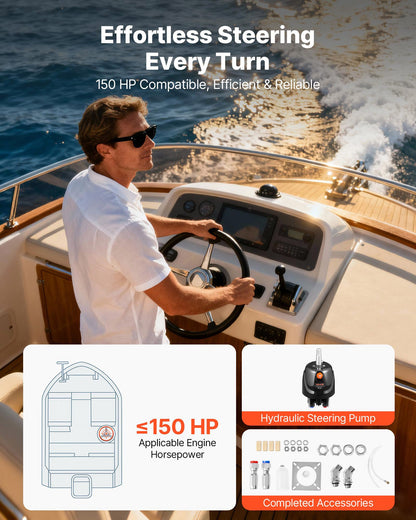 Hydraulic Steering Helm Pump, 150 HP, Helm Pump for Boat, with 6.9 MPa/1000 psi Max Working Pressure, Aluminum Alloy Housing, Check Valve, Replaceable Shaft Seal, for Outboards Fishing Boats
