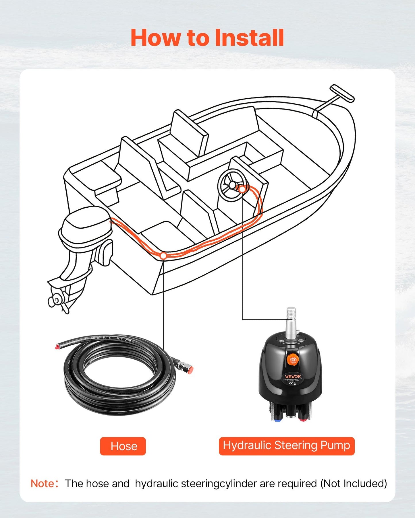 Hydraulic Steering Helm Pump, 150 HP, Helm Pump for Boat, with 6.9 MPa/1000 psi Max Working Pressure, Aluminum Alloy Housing, Check Valve, Replaceable Shaft Seal, for Outboards Fishing Boats