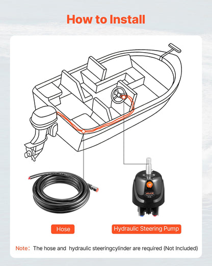 Hydraulic Steering Helm Pump, 150 HP, Helm Pump for Boat, with 6.9 MPa/1000 psi Max Working Pressure, Aluminum Alloy Housing, Check Valve, Replaceable Shaft Seal, for Outboards Fishing Boats