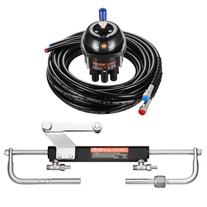 90HP Hydraulic Outboard Steering Kit, Marine Boat Hydraulic Steering System with 13.5-inch Steering Wheel, Helm Pump, Hydraulic Cylinder & 2PCS 26FT Hoses for Single Station Single-Engine Boats