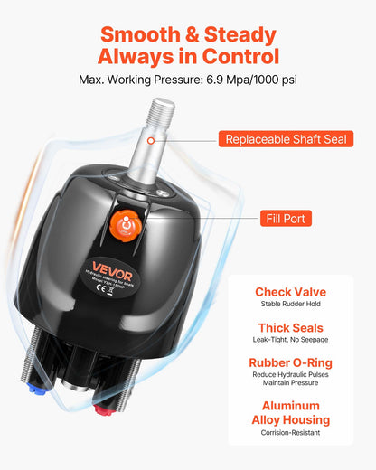 Hydraulic Steering Kit, 150 HP, Marine Boat Hydraulic Steering System, with 6.9 MPa/1000 psi Helm Pump, Two-Way Lock Cylinder, and 7.32m High-Strength Hoses, for Single Station Single-Engine Use