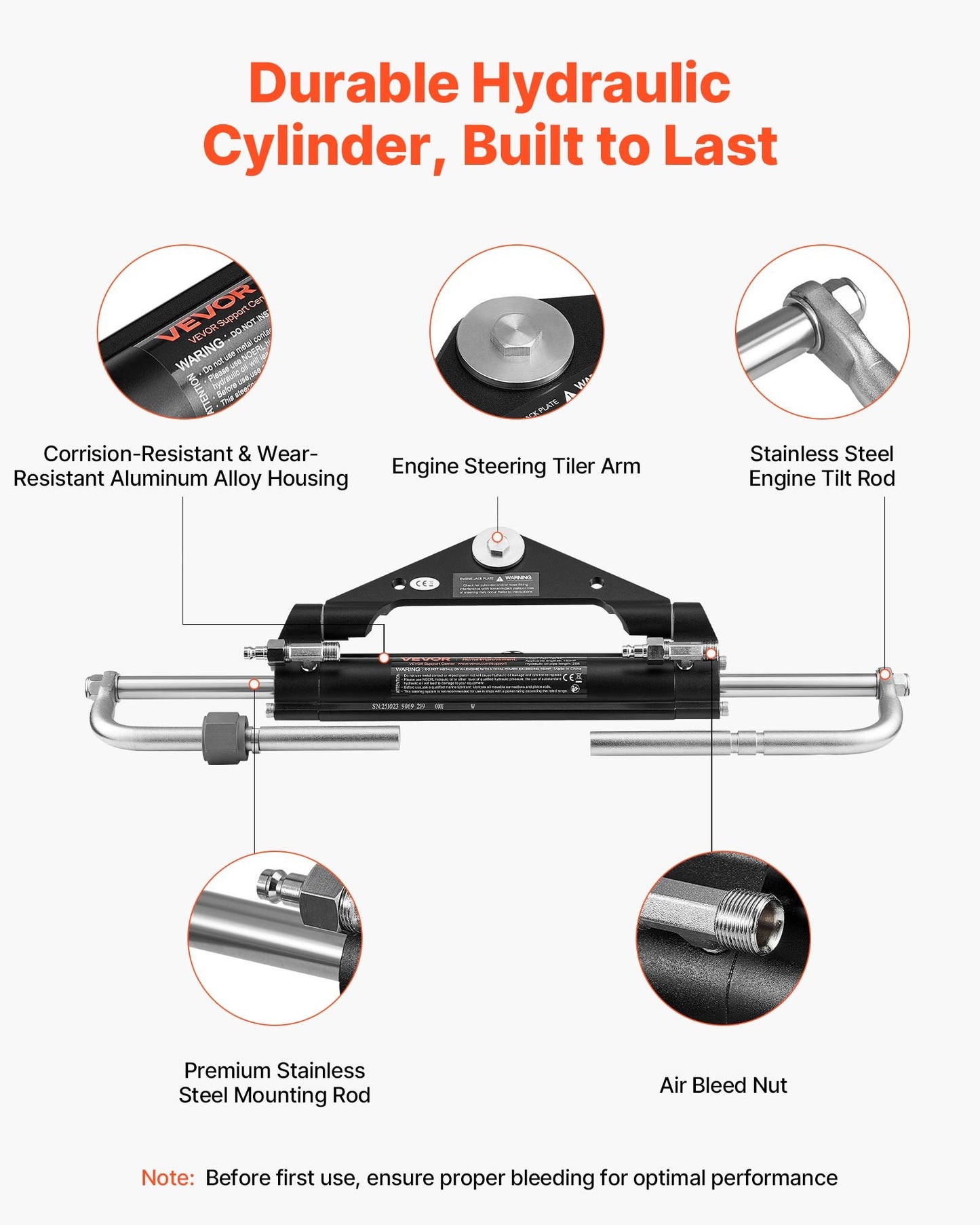Hydraulic Steering Kit, 150 HP, Marine Boat Hydraulic Steering System, with 6.9 MPa/1000 psi Helm Pump, Two-Way Lock Cylinder, and 6 m High-Strength Hoses, for Single Station, Single-Engine Use