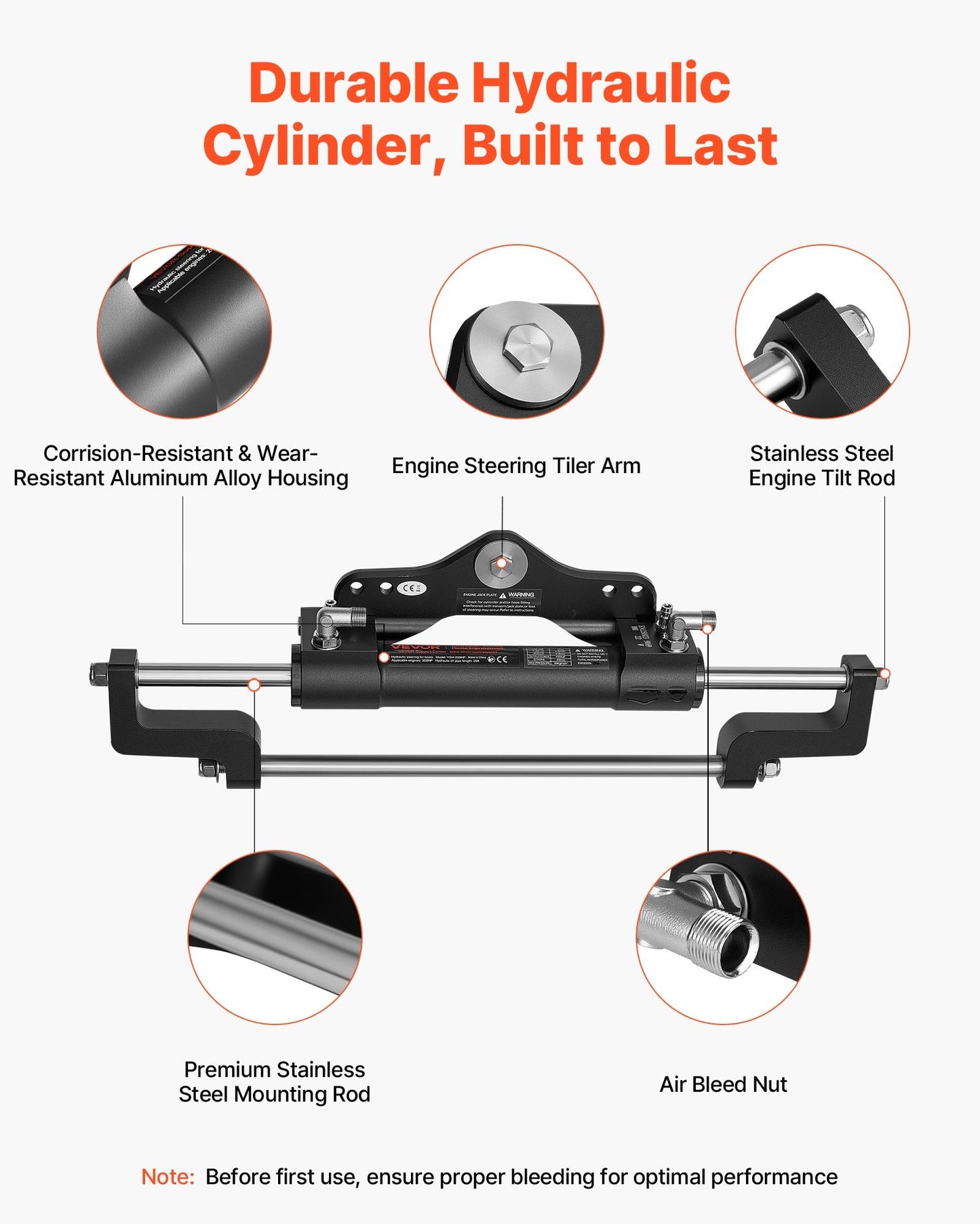 Hydraulic Steering Kit, 200 HP, Marine Boat Hydraulic Steering System, with 6.9 MPa/1000 psi Helm Pump, Two-Way Lock Cylinder, and 7.92m High-Strength Hoses, for Single Station Single-Engine Use