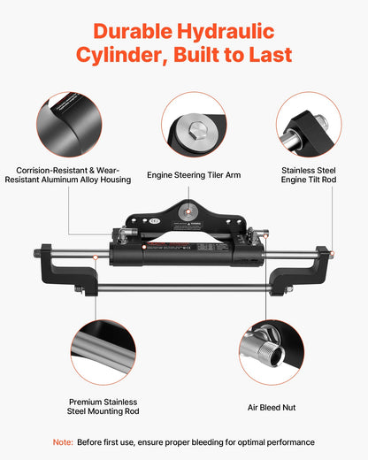 Hydraulic Steering Kit, 200 HP, Marine Boat Hydraulic Steering System, with 6.9 MPa/1000 psi Helm Pump, Two-Way Lock Cylinder, and 7.92m High-Strength Hoses, for Single Station Single-Engine Use