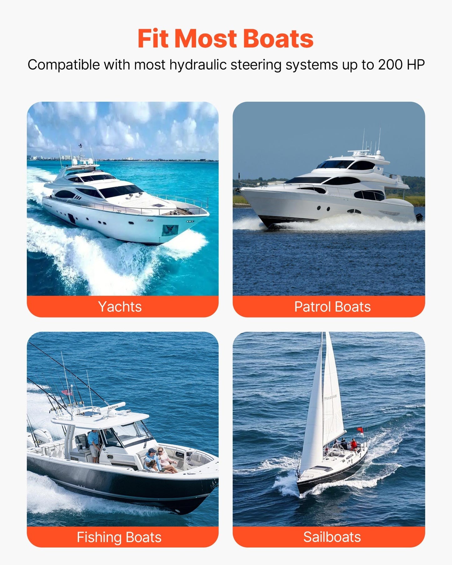 Hydraulic Steering Kit, 200 HP, Marine Boat Hydraulic Steering System, with 6.9 MPa/1000 psi Helm Pump, Two-Way Lock Cylinder, and 7.92m High-Strength Hoses, for Single Station Single-Engine Use