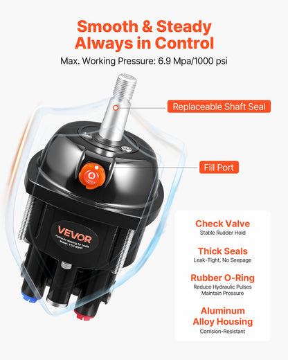 Hydraulic Steering Kit, 90 HP, Marine Boat Hydraulic Steering System, with 6.9 MPa/1000 psi Helm Pump, Two-Way Lock Cylinder, and 7.32m High-Strength Hoses, for Single Station, Single-Engine Use
