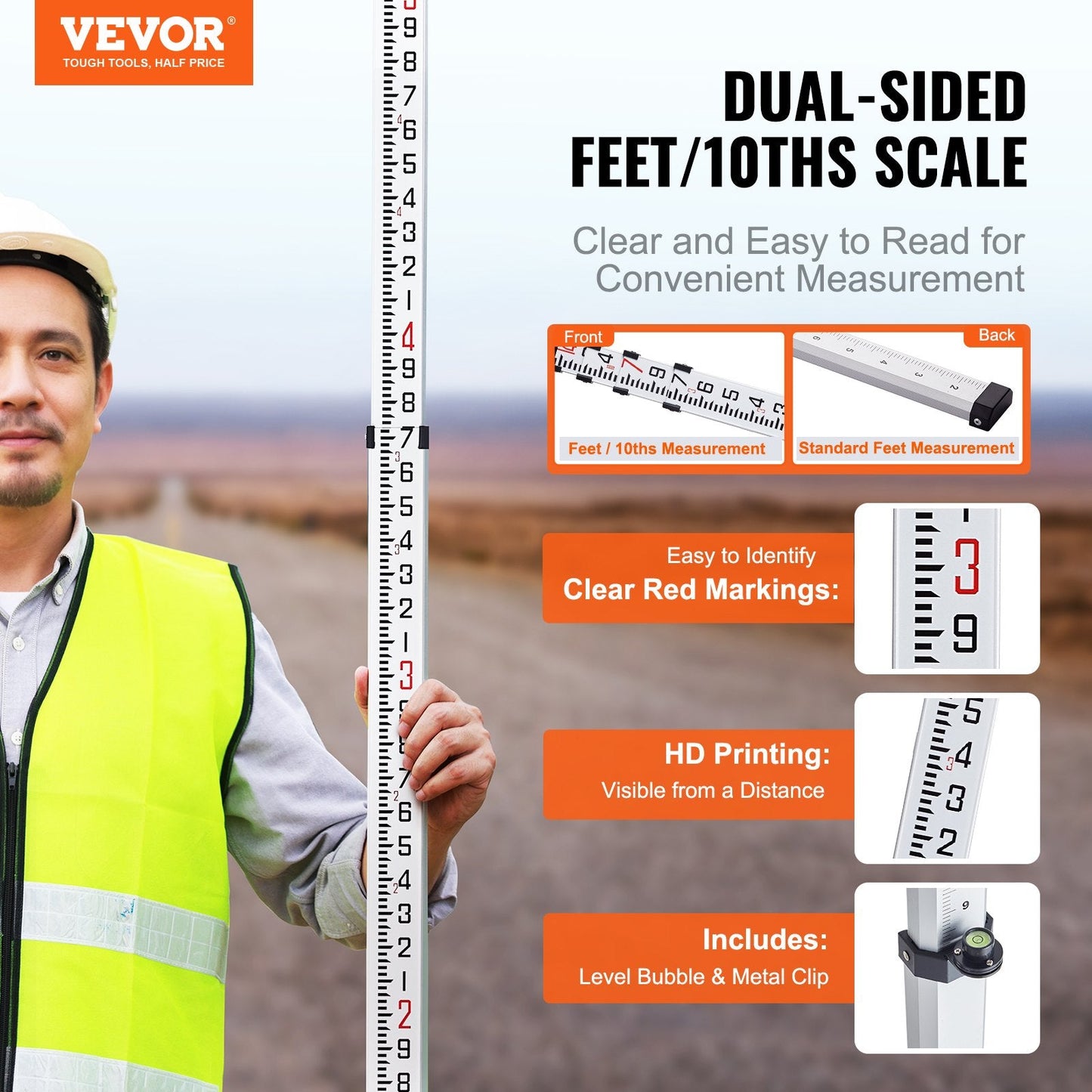 Telescopic 4.27m Grade Rod with Bag, 6 Sections, Aluminum, Double-Sided Marks