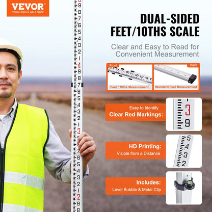 Telescopic 4.27m Grade Rod with Bag, 6 Sections, Aluminum, Double-Sided Marks