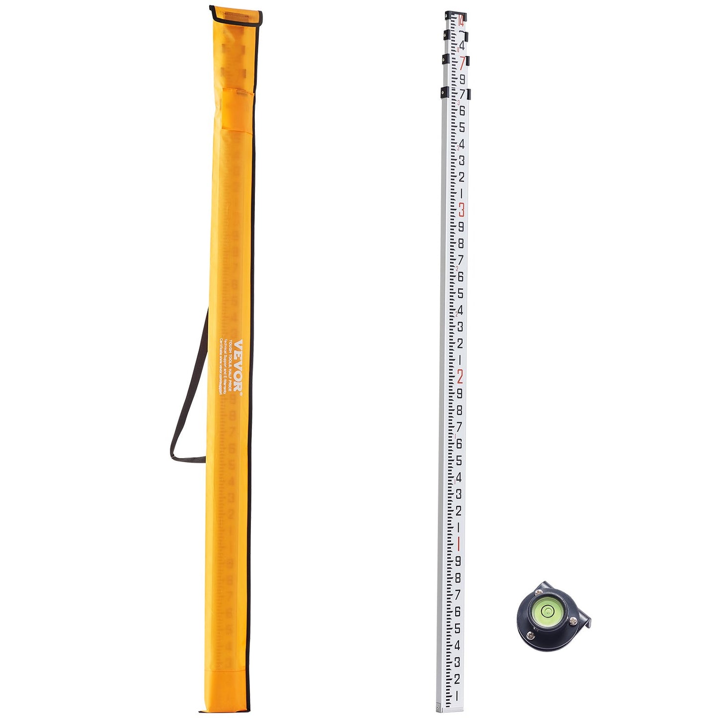 VEVOR Measuring Rod 14-Feet/10ths 6 Sections Telescopic Grade Rod 1/10 ft w/ Bag