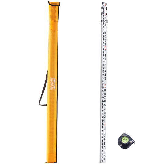 VEVOR Measuring Rod 14-Feet/10ths 6 Sections Telescopic Grade Rod 1/10 ft w/ Bag
