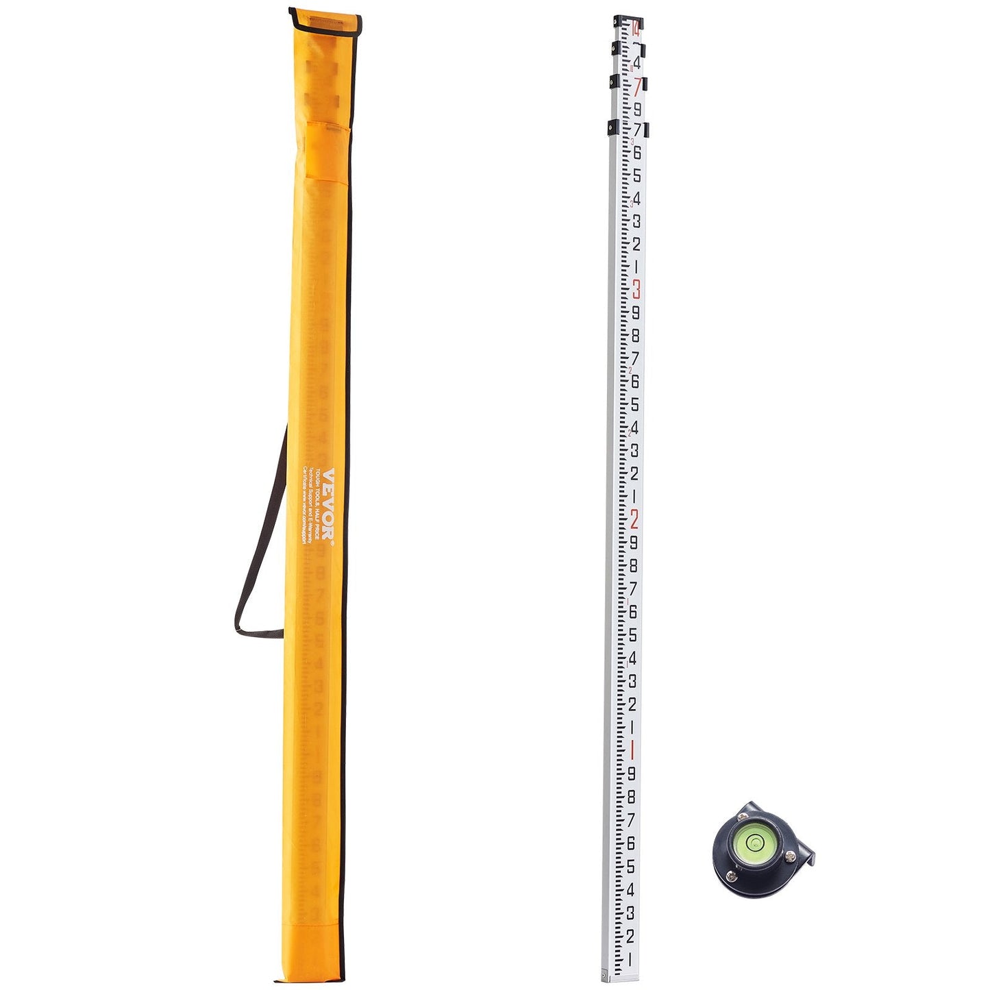 Telescopic 4.27m Grade Rod with Bag, 6 Sections, Aluminum, Double-Sided Marks