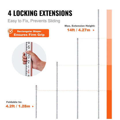 Telescopic 4.27m Grade Rod with Bag, Aluminum Alloy, 4 Sections