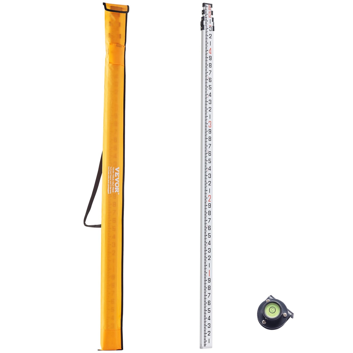 VEVOR Measuring Rod 16-Feet/10ths 4 Sections Telescopic Grade Rod 1/10ft w/ Bag