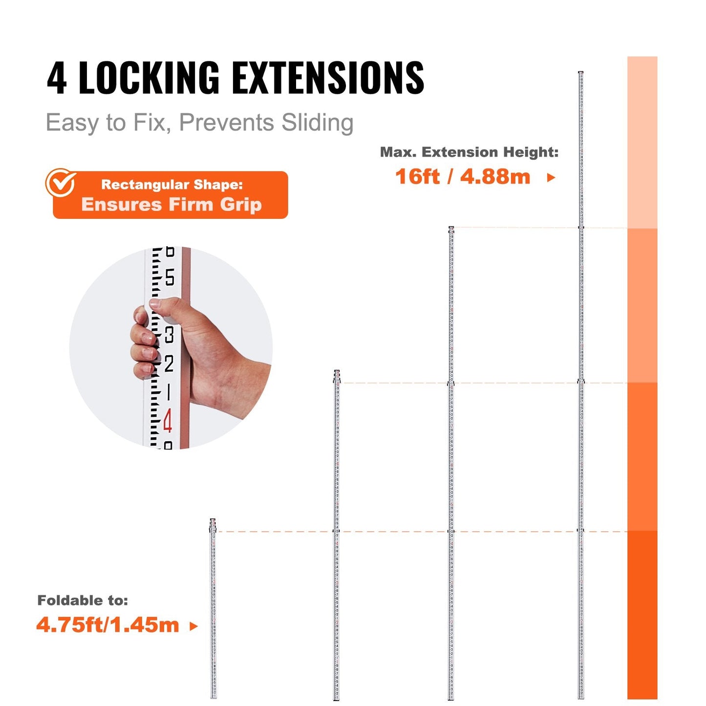 Telescopic Grade Rod, 4.88m, Aluminum, 4 Sections with Carrying Bag
