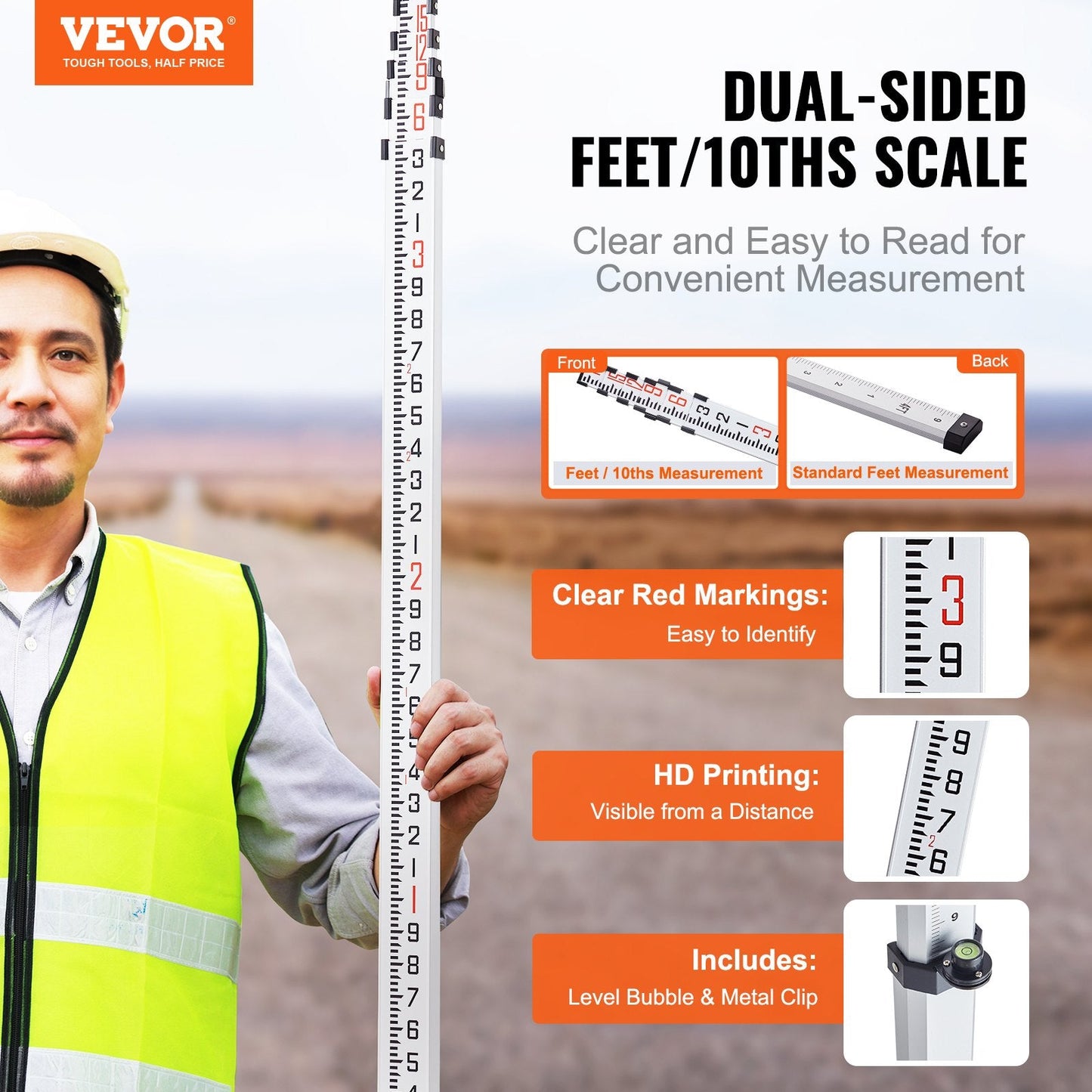 Telescopic Grade Rod, 5.49m with Bag, 6 Sections, High-Precision Aluminum