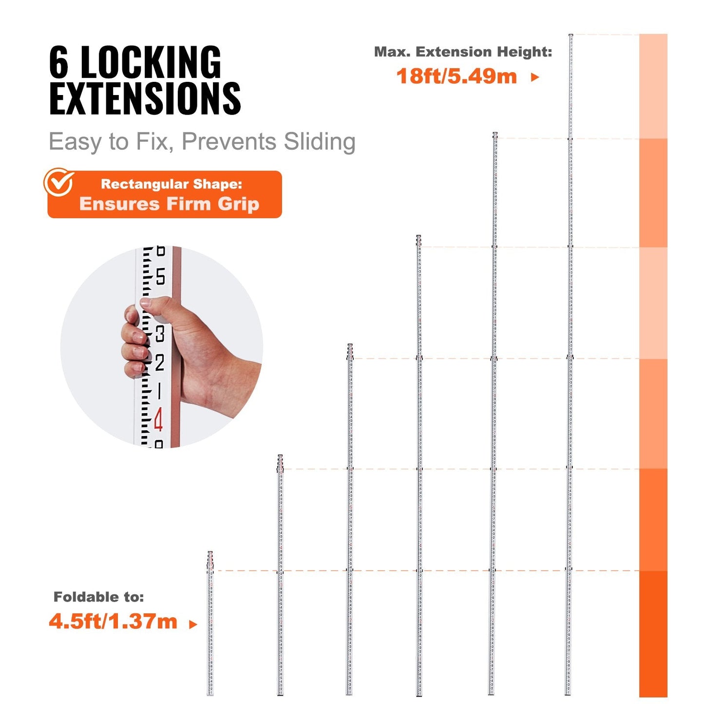 Telescopic Grade Rod, 5.49m with Bag, 6 Sections, High-Precision Aluminum