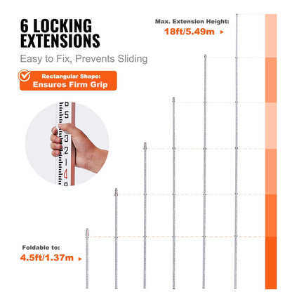 Telescopic Grade Rod, 5.49m with Bag, 6 Sections, High-Precision Aluminum