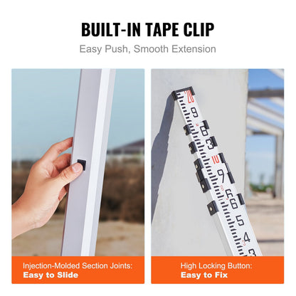 Aluminum Telescopic Measuring Rod, 6.10m, Double-Sided with Bubble Level