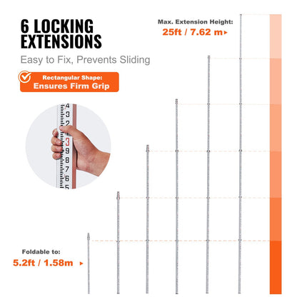 Aluminum Telescopic Grade Rod, 7.62m, Double-Sided, Bubble Level, Carry Bag Included